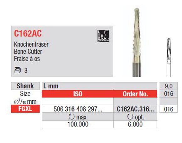 Edenta botfrais fgxl c162ac.316.016 9mm