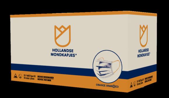 Hollandse mondkapjes iir blauw/met oranje elastiek