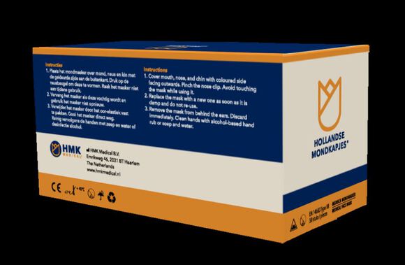 Hollandse mondkapjes iir blauw/met oranje elastiek