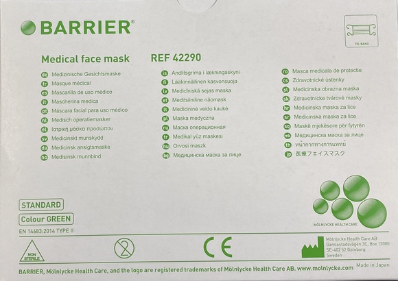 Barrier medical mondmasker type 2 groen koord