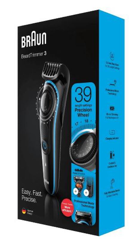 Braun baardtrimmer bt3240 zwart/blauw