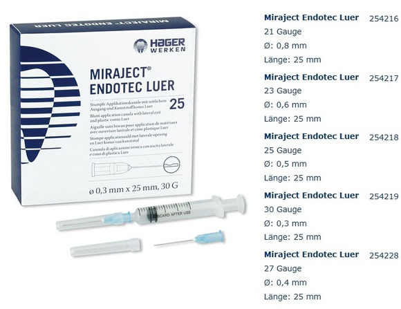 Miraject endotec luer zij opening naald 25mm/21g