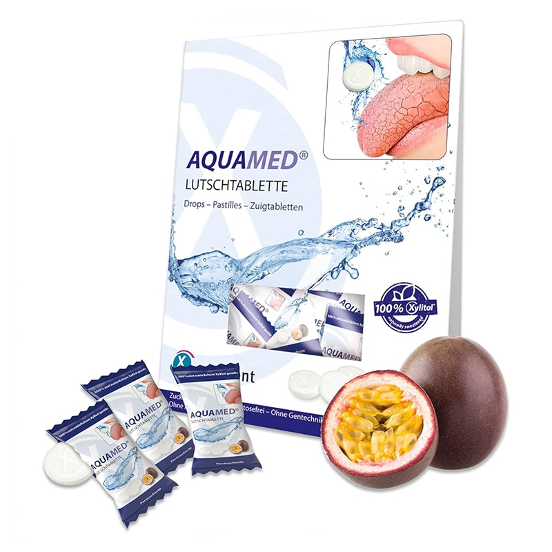 Aquamed drops passion fruit tegen een droge mond