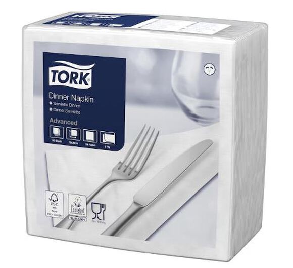 Tork servetten 2-laags 4-vouw 39x39cm