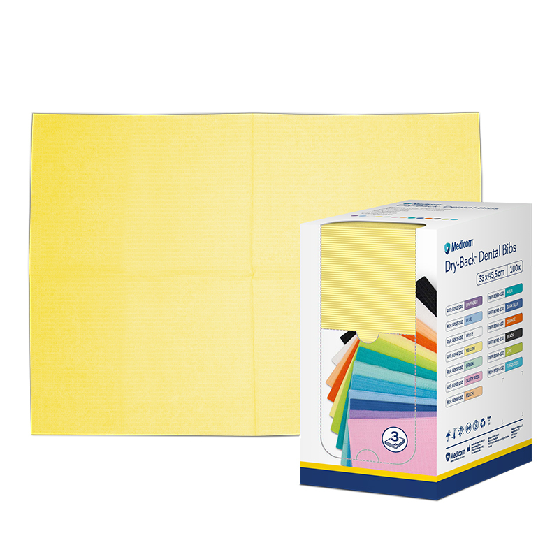 Dry-back dental bibs servetten dispenser geel