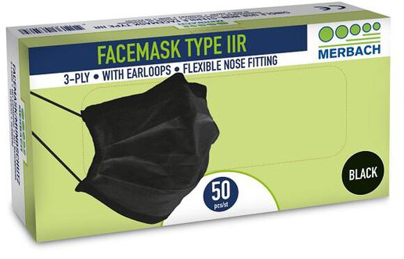 Merbach mondmaskers zwart 3-l pp type iir