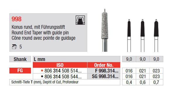 Edenta diamantsteen fg f998/021 round end tap. 9mm