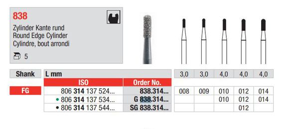 Edenta diamantsteen fg g838/010 round edge cyl 4mm