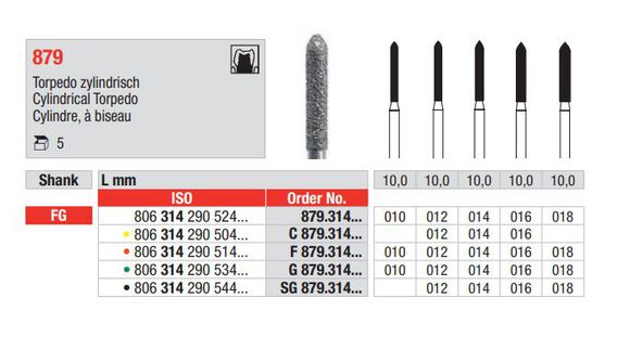 Edenta diamantsteen fg 879/014 cyl. torpedo 10mm