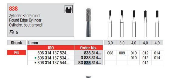 Edenta diamantsteen fg 838/010 round edge cyl. 4mm