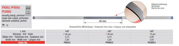 Diamantstrips geperforeerd 40mm/30um/0,10mm/2,5mm