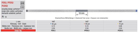 Diamantstrips geperforeerd 16mm/15um/0,08mm/2,5mm