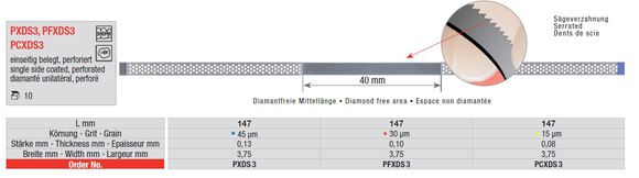 Diamantstrips geperforeerd 40mm/30um/0,10mm/3,75mm