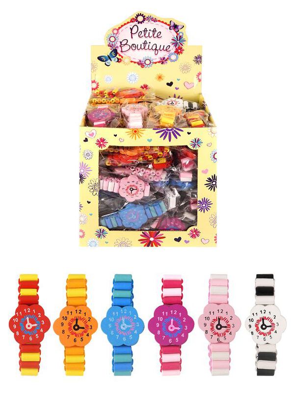 Speelgoed houten horloges 14cm assorted